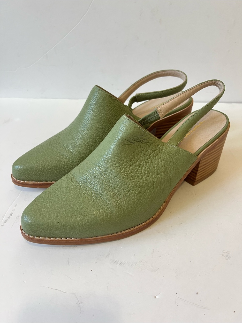 Intentionally Blank Sage Green Leather Slingback Block Heel Mules size 10 - Picture 9 of 9